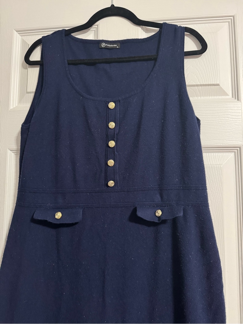 PrettyGarden Navy Sleeveless Knit Dress Gold Buttons XL
